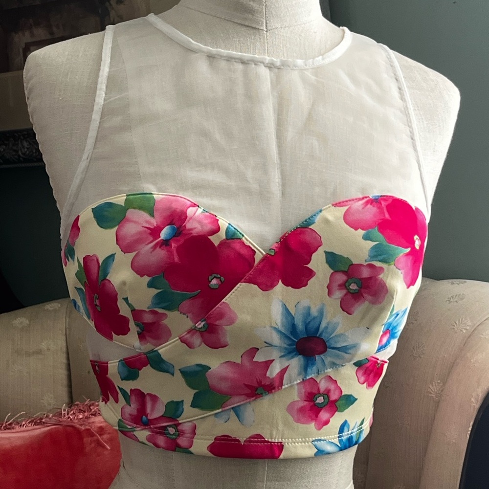 Flower crop top with organza. New never worn without tag.